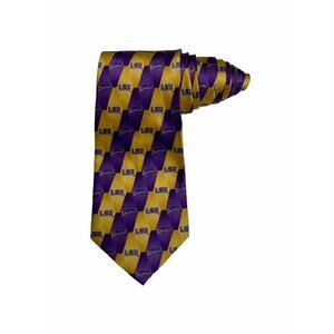 LSU TIGERS WOVEN CHECKERED LOGO SILK NECKTIE Purple Gold Eagles Wings